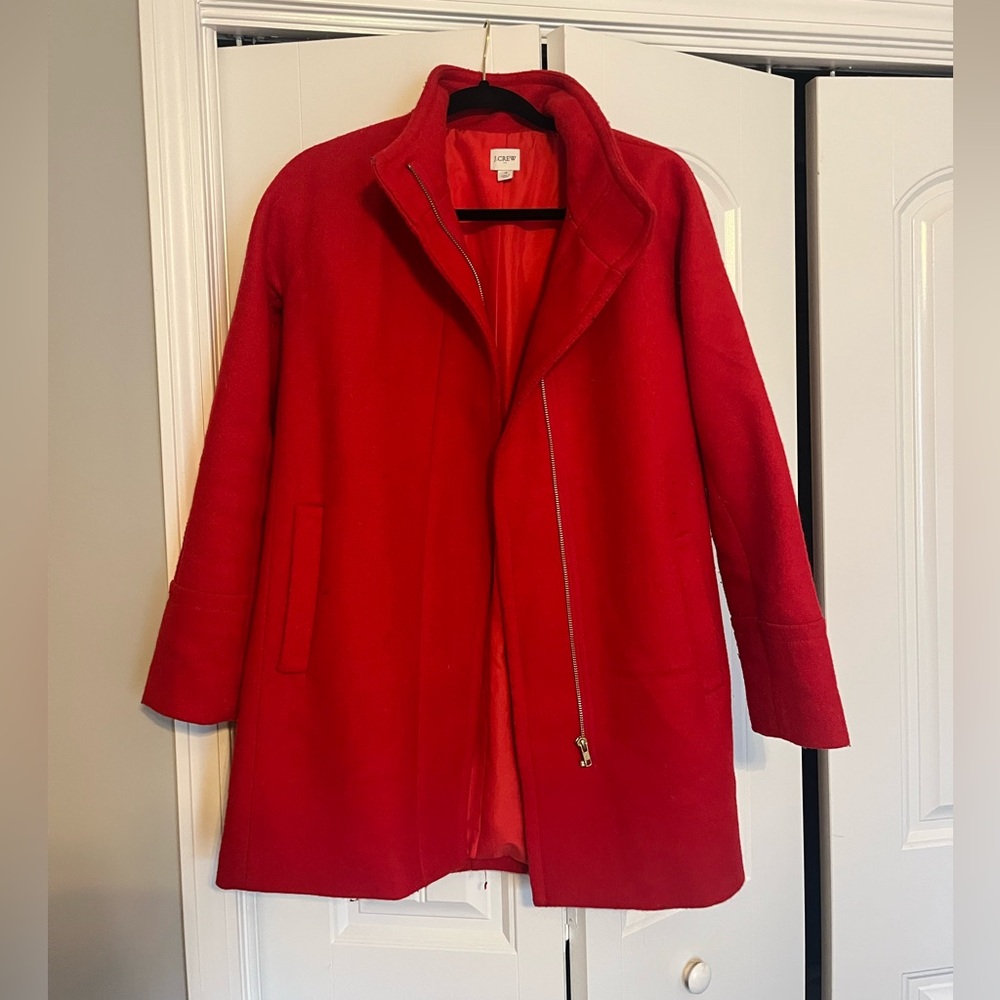 J crew red wool peacoat coat